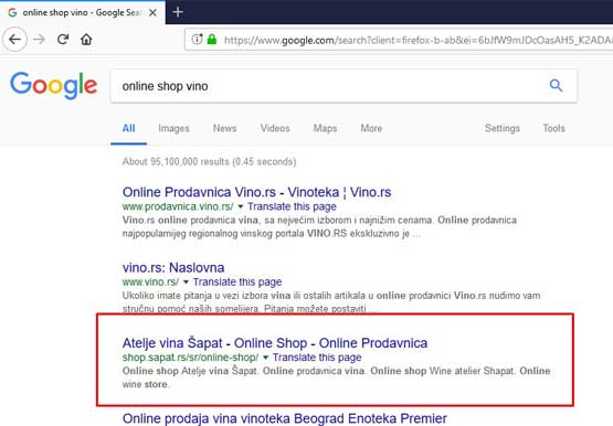 SEO online shop Winery Shapat